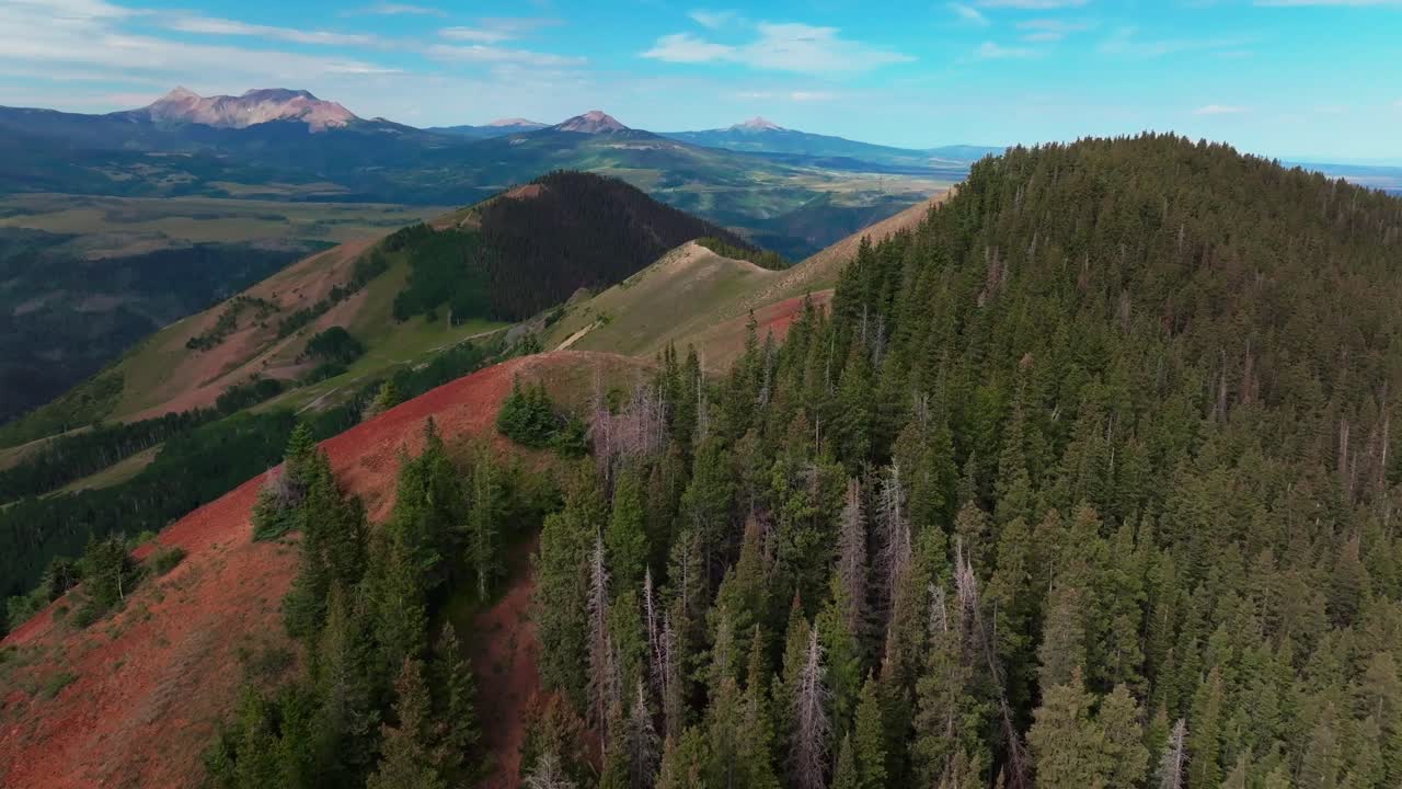 Summer Last Dollar Road aerial drone Telluride airport four wheel drive Box Canyon Colorado Mount Sneffels Wilderness San Juan Rocky Mountains Uncompahgre Forest landscape forward pan up motion