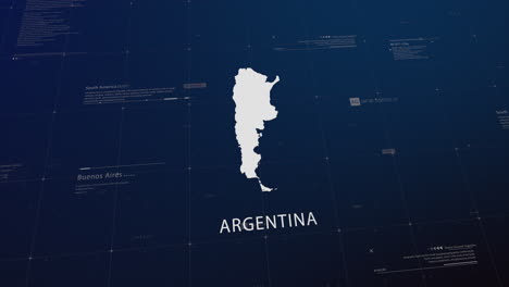 Argentina country map comes to life with cinematic panning, unveiling key details, the capital, and slogan, providing an engaging background for corporate and commercial use