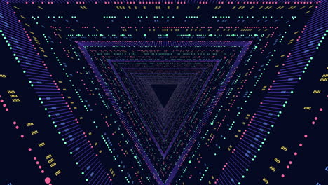 futuristic triangles with neon dots and lines in vertigo on dark gradient