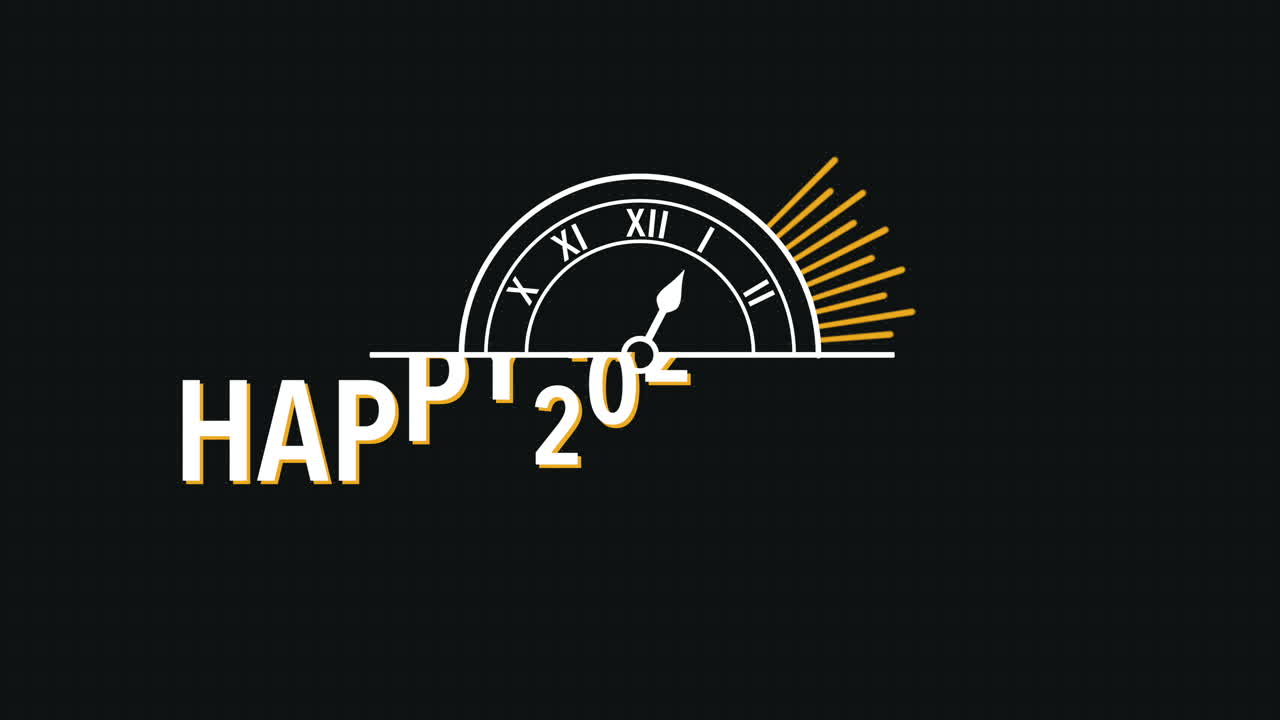 2023 años y feliz año nuevo con reloj dorado en degradado negro