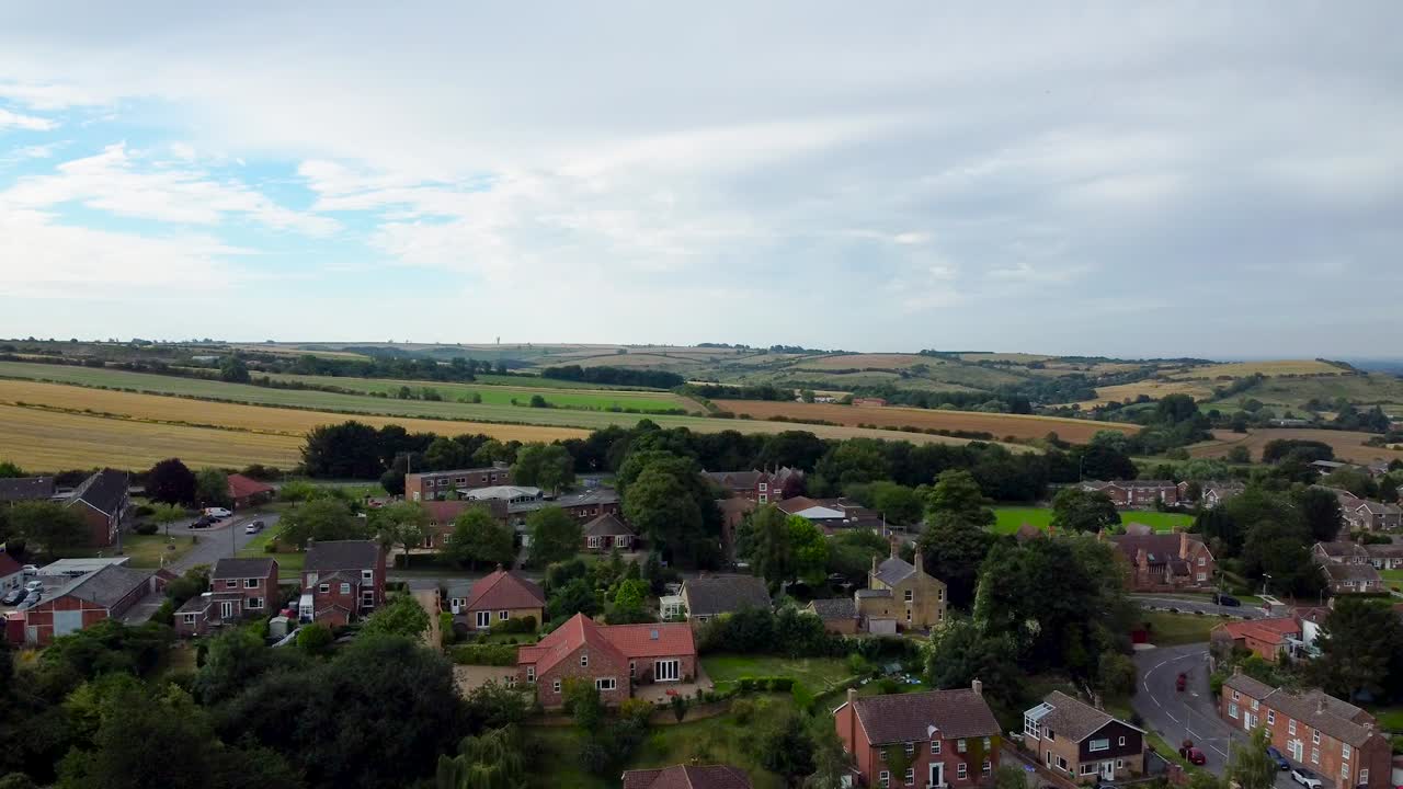 Drone aerial shot over Lincolnshire landscape slow push in