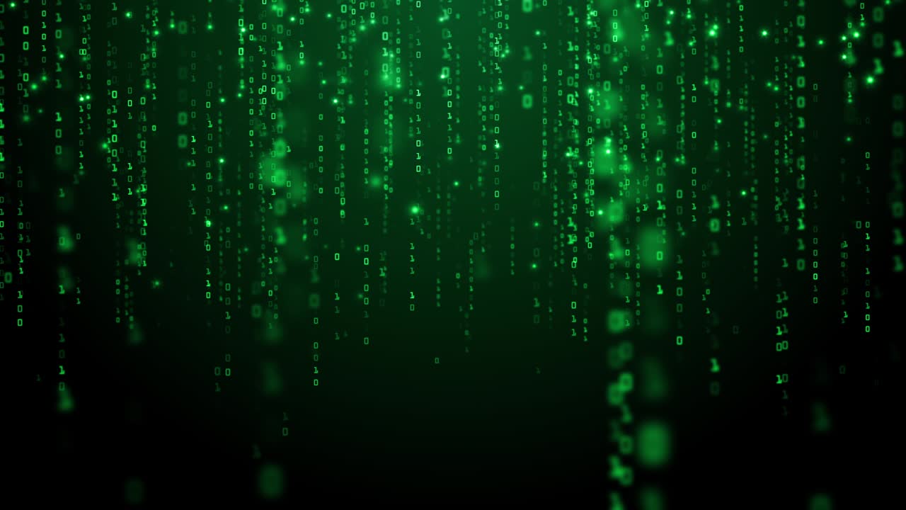 tecnología concepto de fondo de matriz digital, código binario fondo negro y verde con dígitos que se mueven en la pantalla. bucle sin costuras 4k