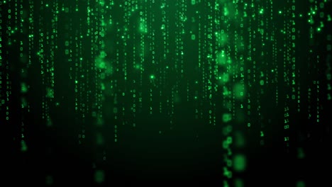 tecnología concepto de fondo de matriz digital, código binario fondo negro y verde con dígitos que se mueven en la pantalla. bucle sin costuras 4k
