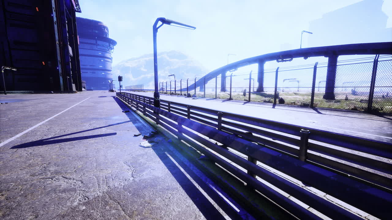 Urban landscape with futuristic architecture and bright sky at midday