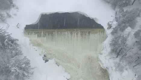 High-straight-up-elevated-view-of-waterfalls-in-the-beautiful-winter-of-Canada