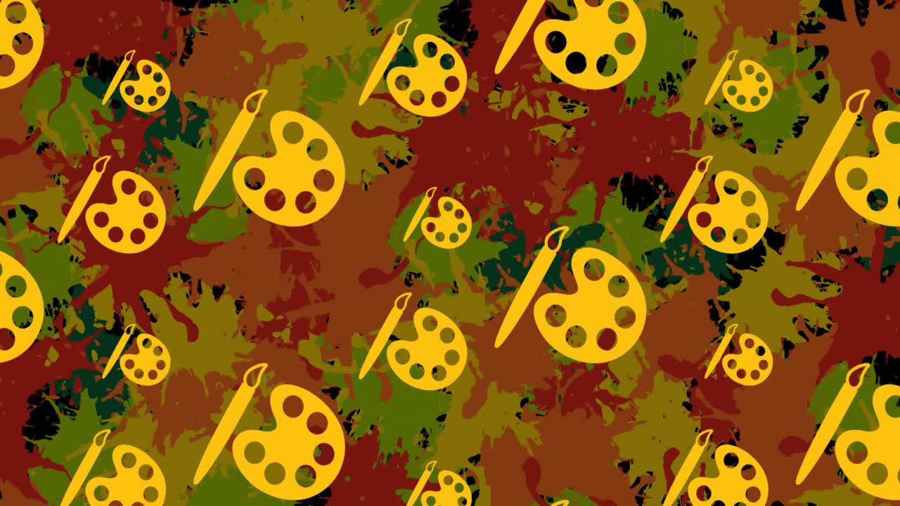 animación de los iconos de la paleta de colores sobre manchas coloridas sobre fondo negro