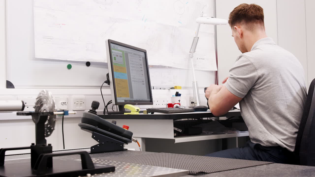 ingeniero masculino utiliza la máquina de medición de coordenadas cmm en la fábrica