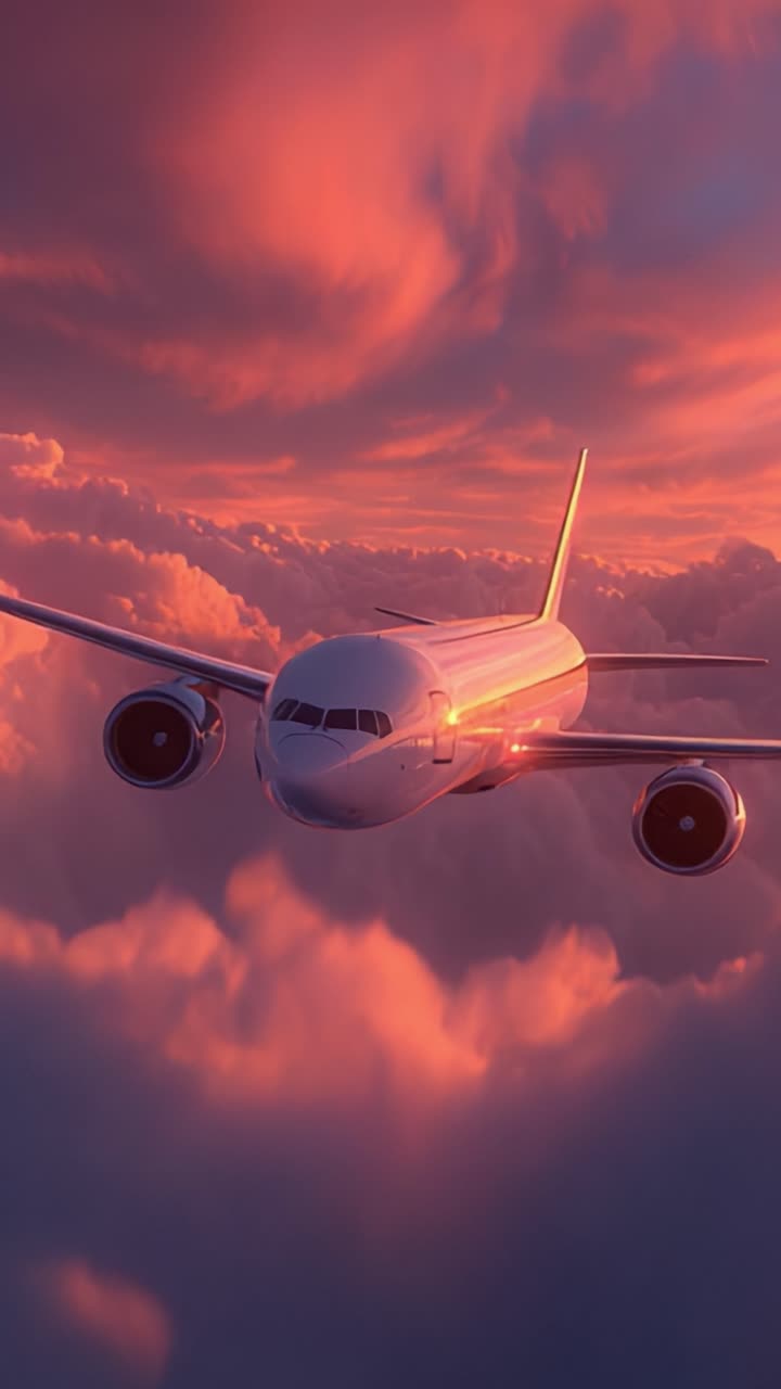 Un incredibile viaggio sopra le nuvole: un aeromobile splendidamente realizzato con rendering in 3D, circondato dai colori vivaci del tramonto e da un paesaggio nuvoloso ricco di texture in un cielo da sogno