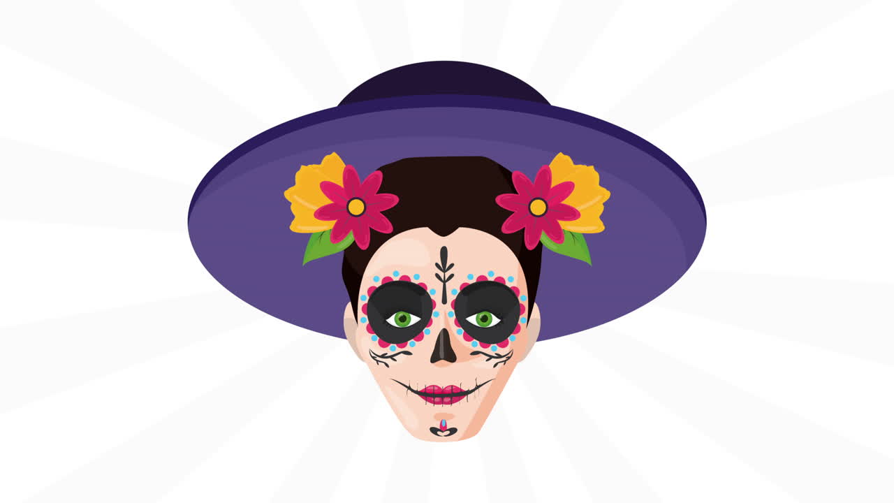 celebración mexicana con katrina usando el sombrero