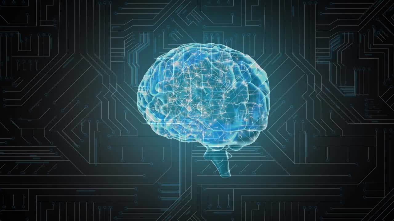 cervello incandescente e scheda del circuito del computer