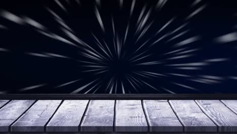 Animation-of-multiple-white-light-trails-over-wooden-boards