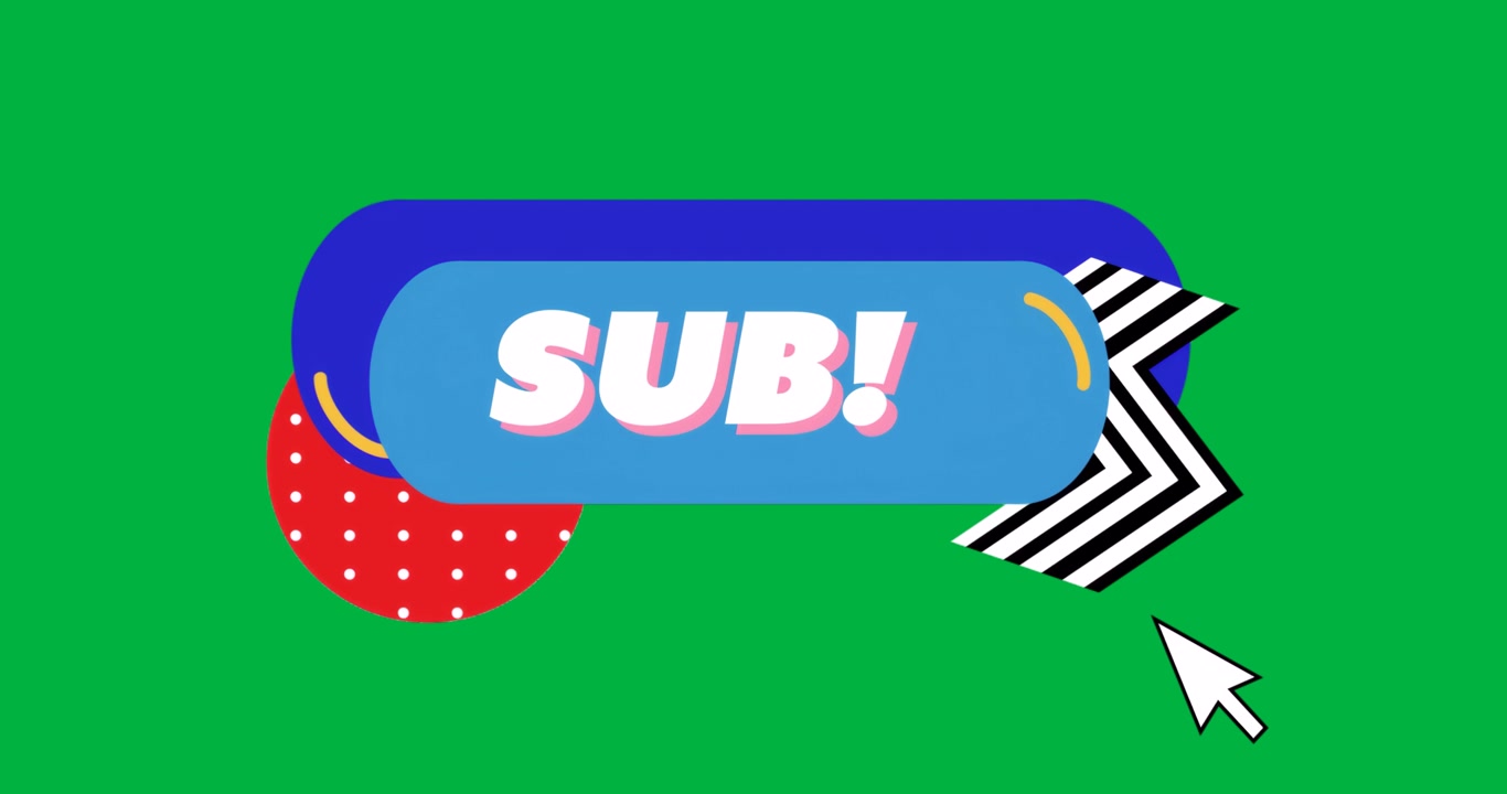 Designer interacting with marketing subscribe graphic on transparent bg, featuring bright shapes