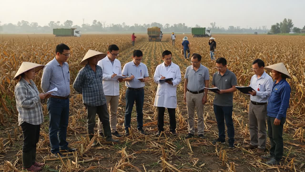 Experts Conduct Research in Rice Field Amidst Harvesting Operations: An In-depth Examination of Agricultural Practices and Crop Quality Management