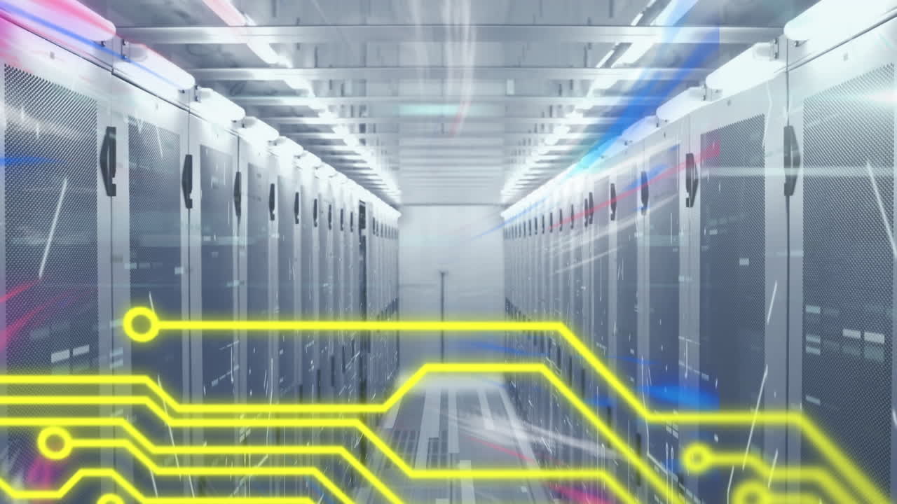 Animation of moving shapes over server room
