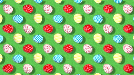 colorful background with easter eggs on grass. festive backdrop for instagram greeting card, facebook, youtube channel. animation 3d render, loop 4k