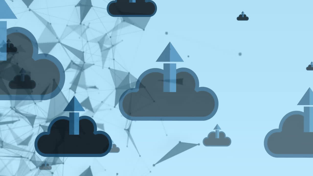 animación de la red de conexiones con formas sobre nubes con flechas