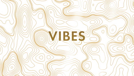 animation of vibes text in gold letters with moving contour lines on white background