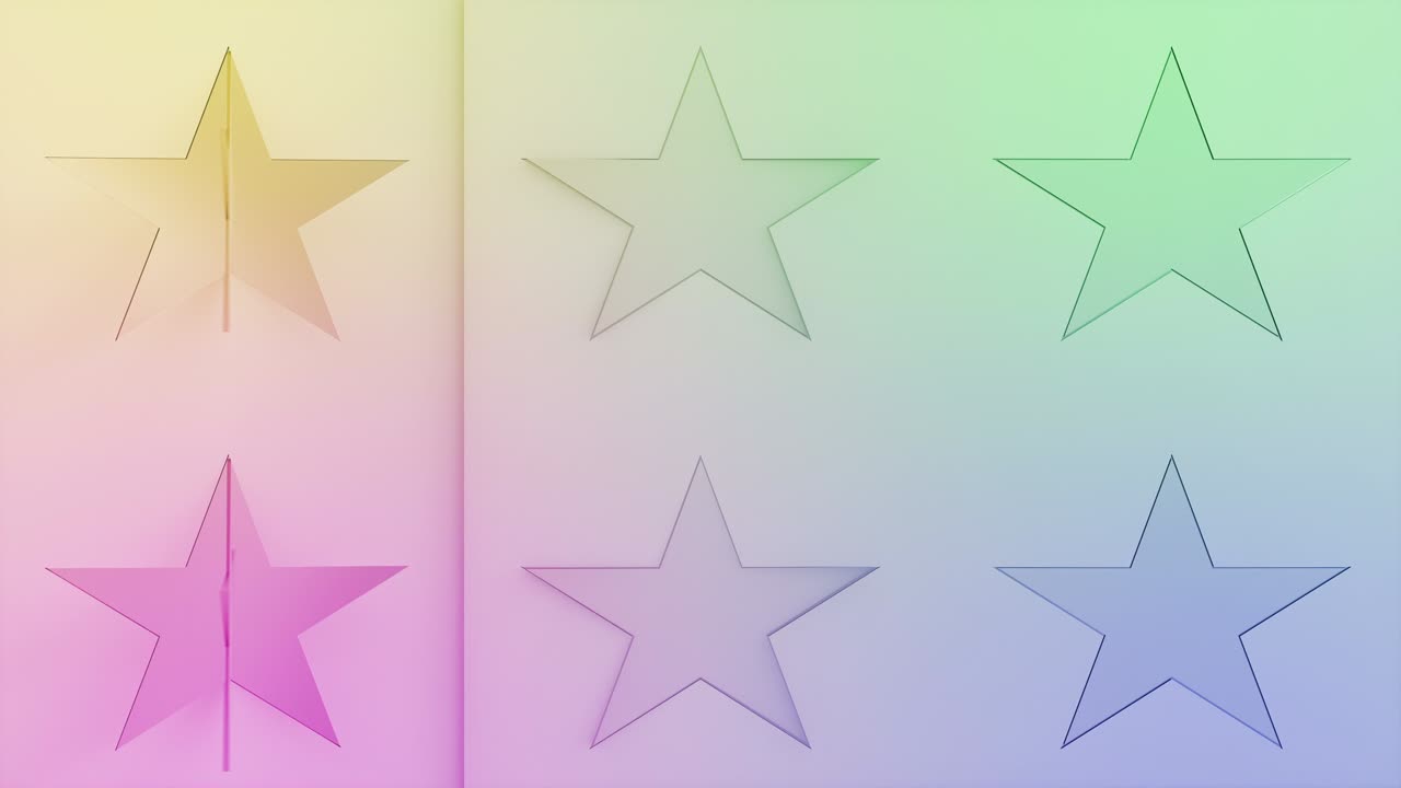 animación 3d de estrellas coloridas en movimiento. el signo de las estrellas se está volviendo. patrón sin costuras.