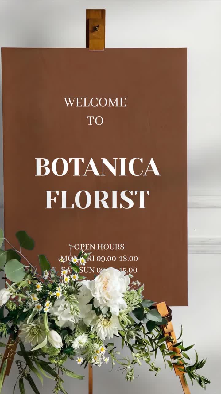 Mockup live di un poster su cavalletto floreale, sovrapposizione animata, video 4K trasparente, canale alfa, ProRes