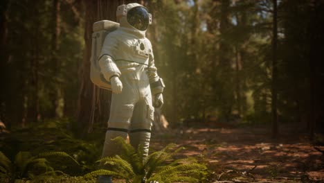 astronauta solitario en el bosque oscuro