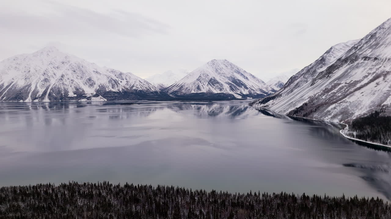 Tranquil Scenery Of Kathleen Lake During Winter In Yukon, Canada - Aerial Shot