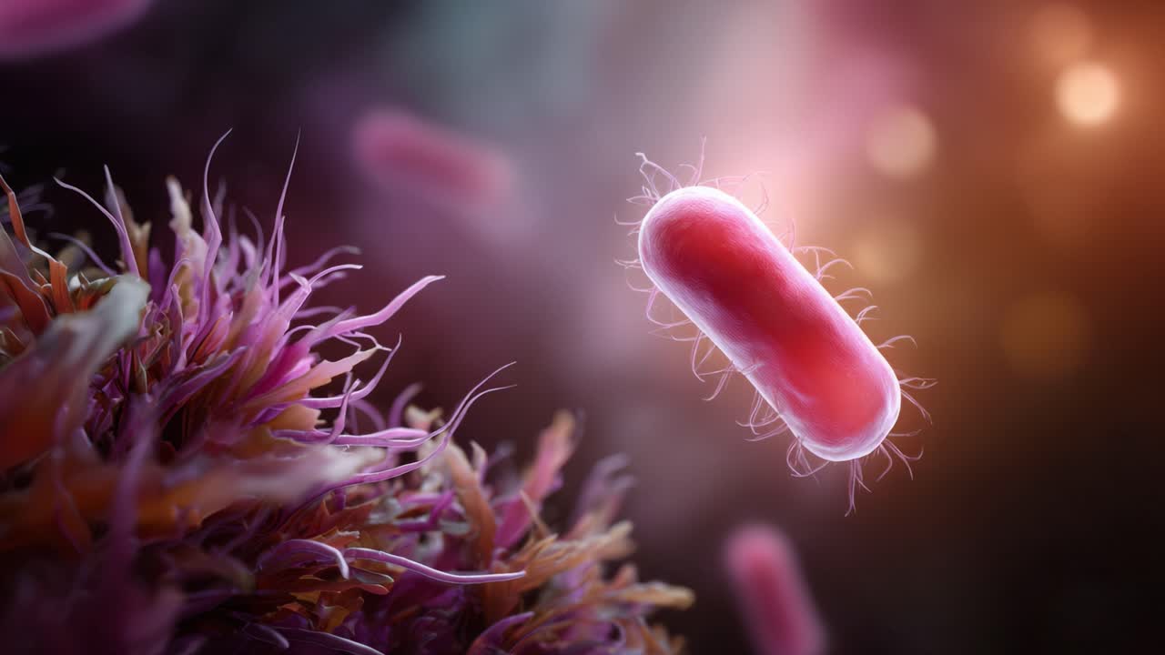 Microscopic Visualization of Bacteria in a Colorful Background Highlighting Cellular Structures and Interactions in a Microscopic World