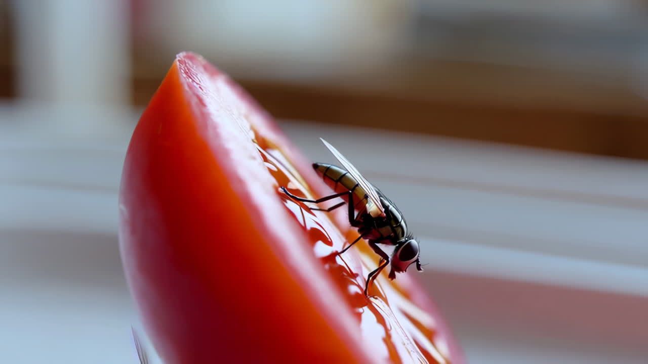 Fruit Flies on a Tomato Slice