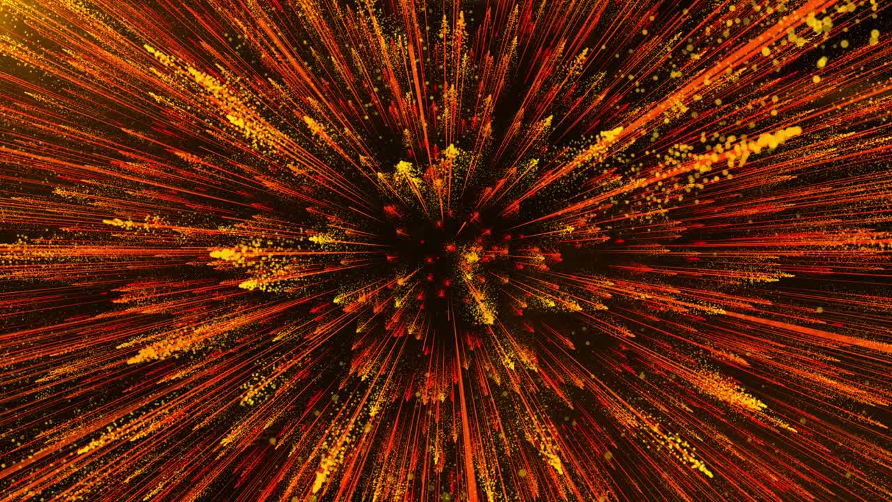 Starburst orange and yellow particles effect. Dust particle explosion.