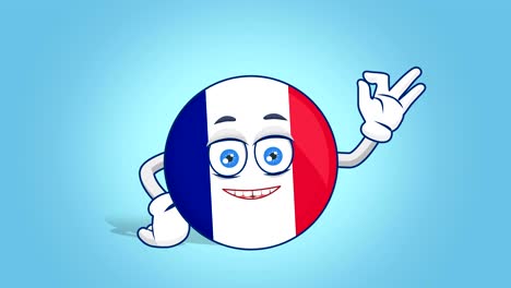 cartoon icon flag france ok hand gesture with face animation with alpha matte