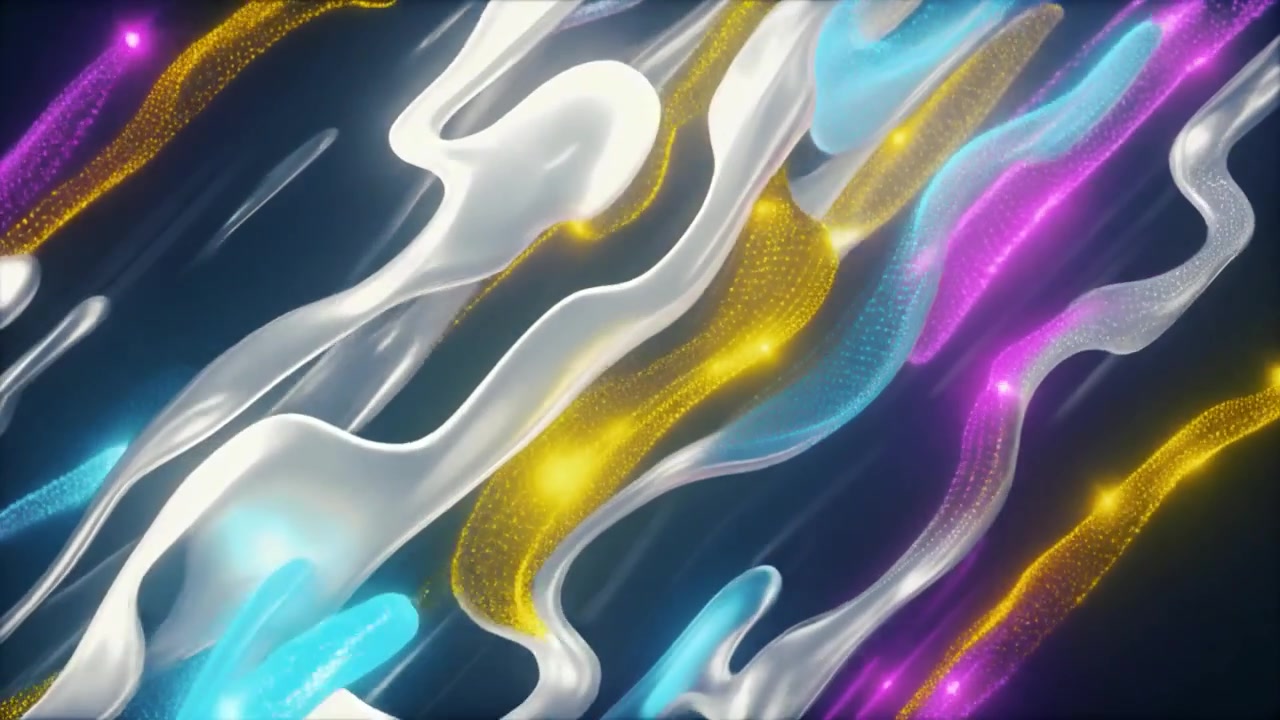 Futuristické abstraktní plynoucí tvary s živými zářícími částicemi