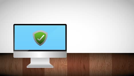 marca de comprobación de protección del escudo de la computadora en la pantalla