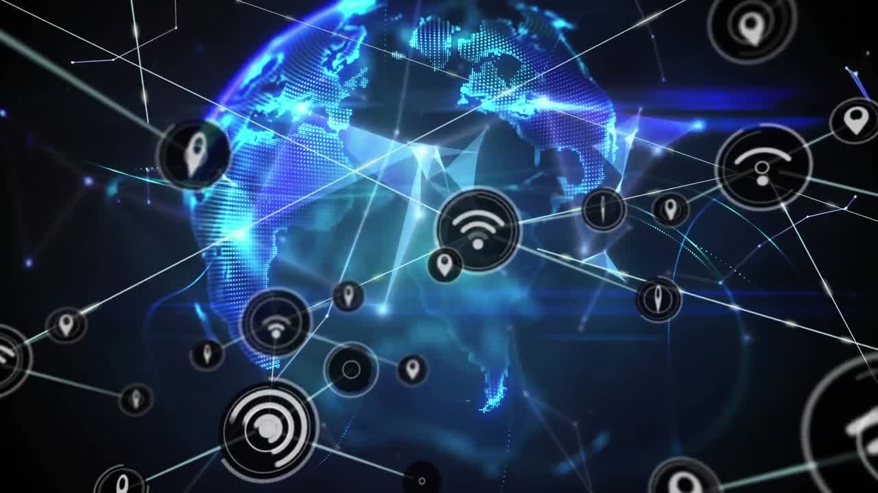 animación de la red de conexiones con iconos en todo el mundo en negro