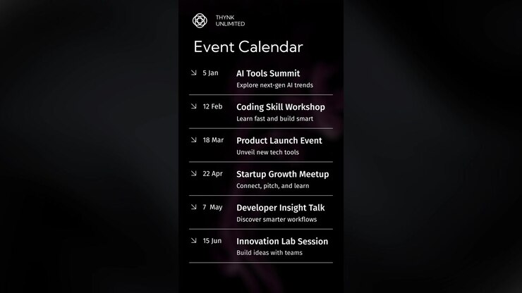 Digital Event Calendar Displaying Technology and Business Workshops