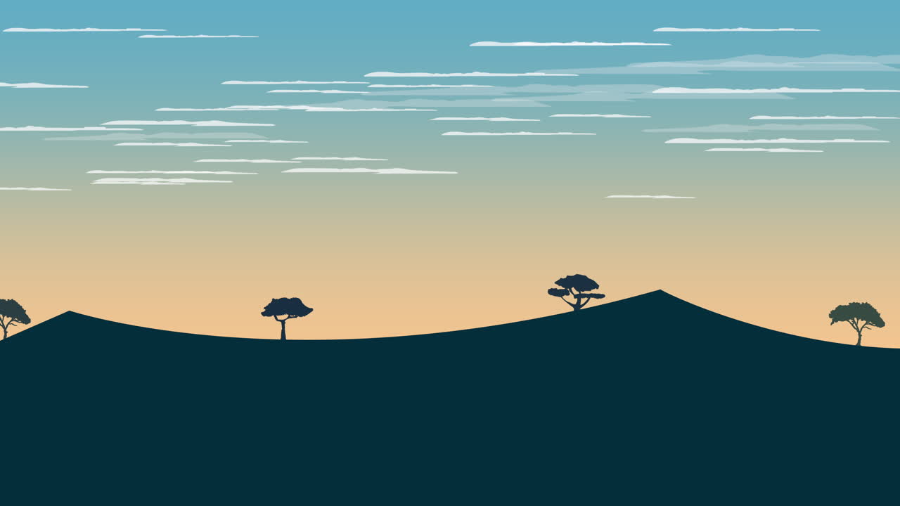 fondo de animación de dibujos animados con puesta de sol y montaña 1