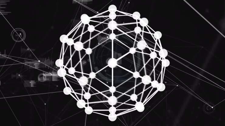 Animation of shape moving over data processing and network of connections