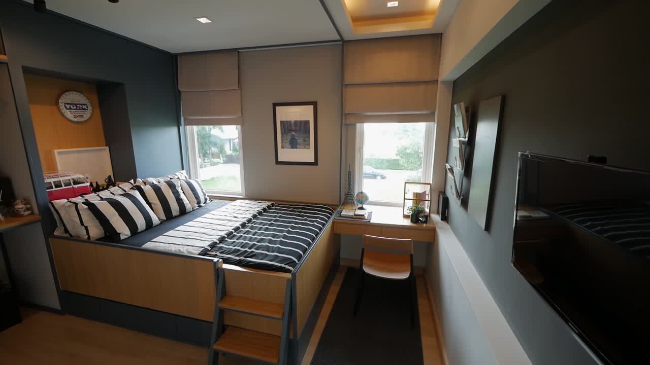 Idea di arredamento per camera da letto alla moda ed elegante.