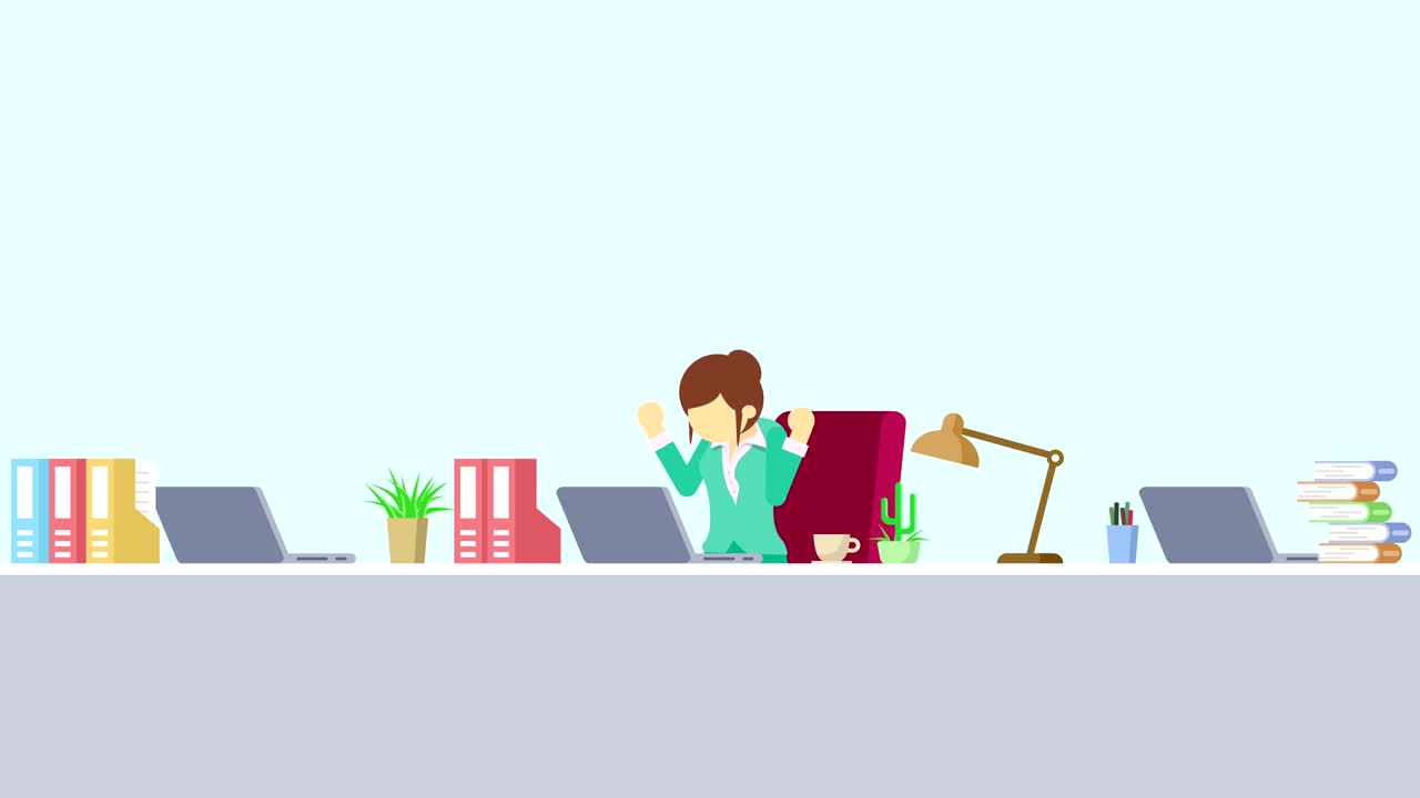 Business man is working. Feel happiness. Business emotion concept. Loop illustration in flat style.
