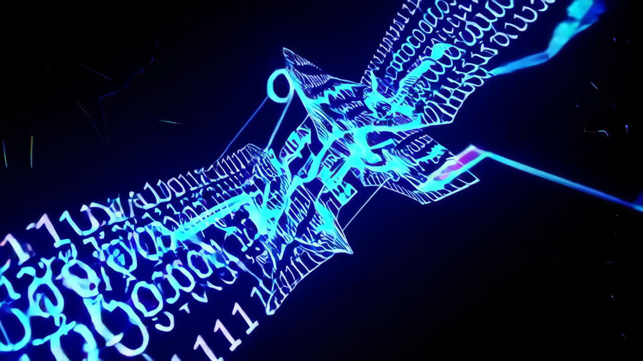 Abstract Glowing Digital Art with Binary Code