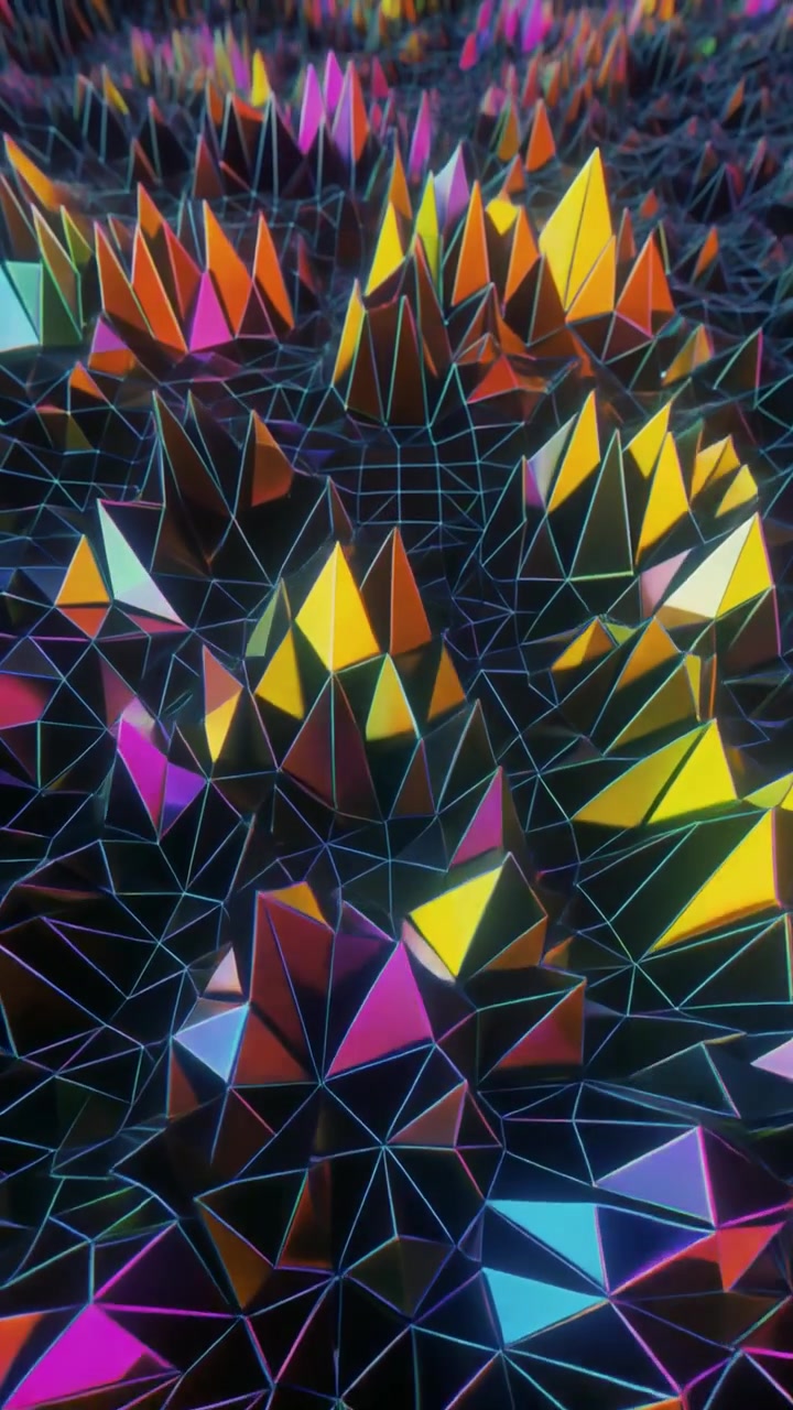 Abstract 3D Geometric Landscape with Vibrant Colorful Peaks