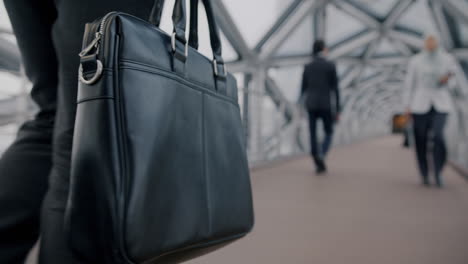 businessman with briefcase on city bridge