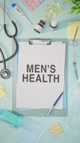 vertical video of men's health written on medical paper