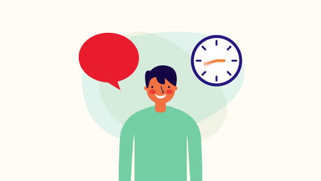 businessman worker with speech bubble and time clock