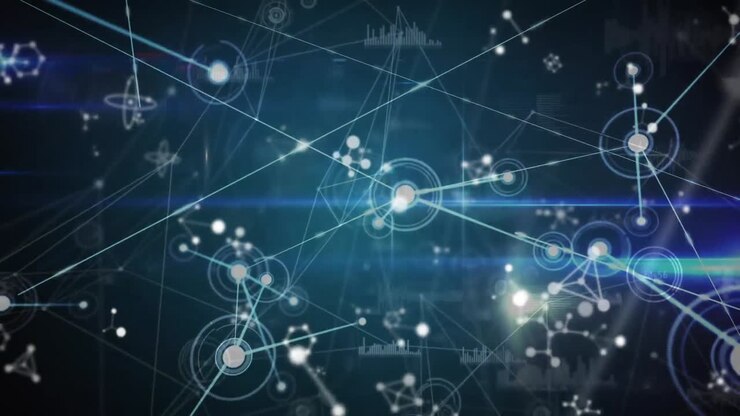 Animation of network of connections on blue background