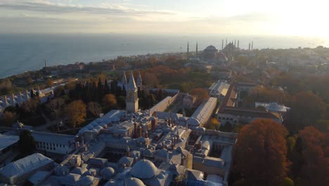 aerial view of topkapi palace and historical peninsula in istanbul. 4k footage in turkey