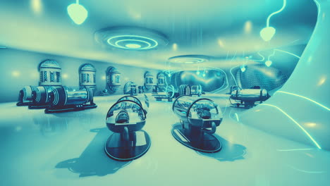 futuristic laboratory with sleep pods