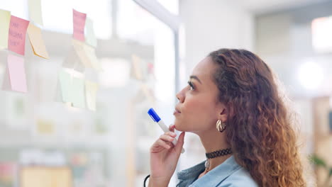 Thinking,-planning-board-and-professional-woman