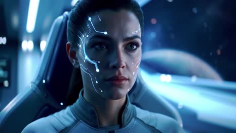 woman with glowing cybernetic face