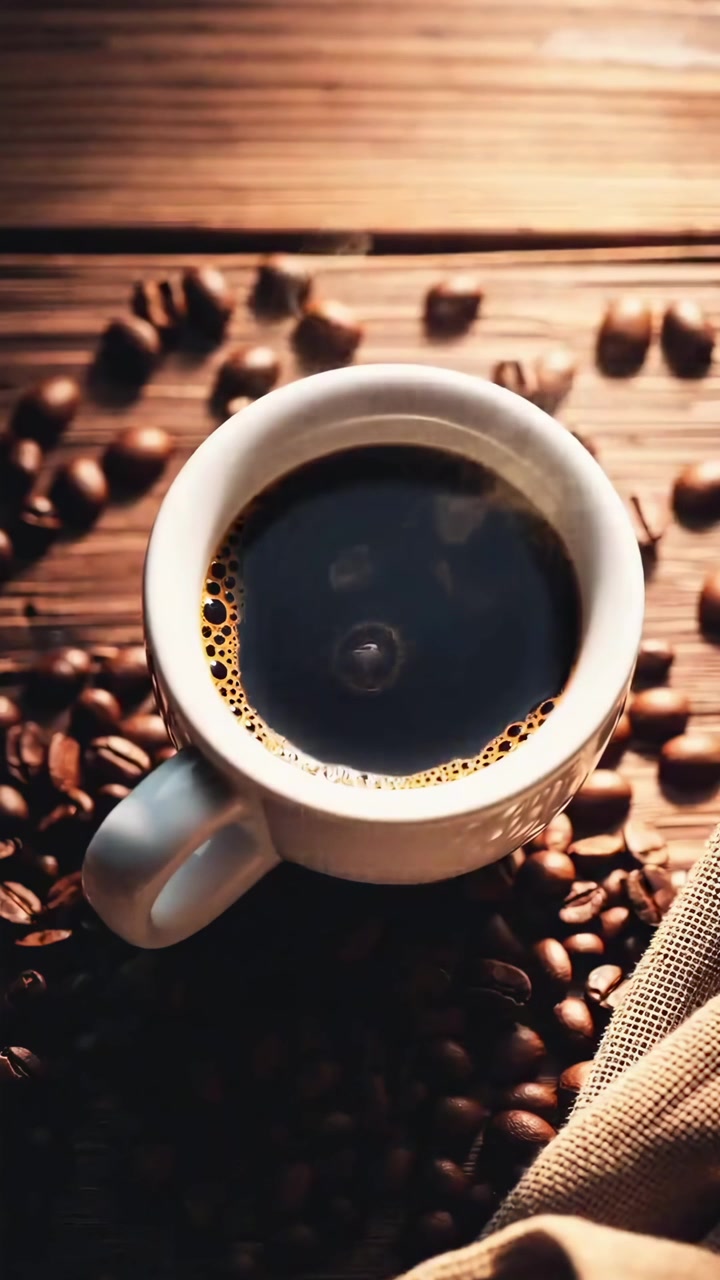 Dampende varm kaffe i en hvid kop med kaffebønner