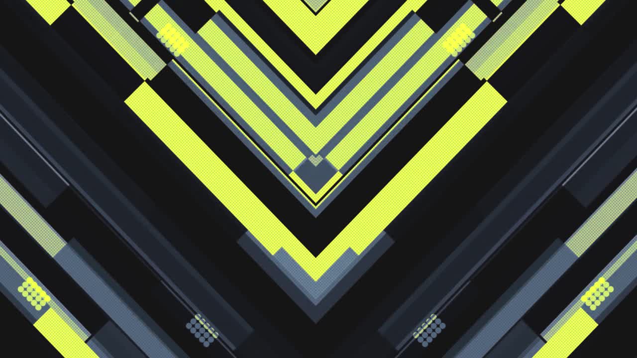 Dynamický abstraktní geometrický vzor s pohybujícími se žlutými a šedými čarami