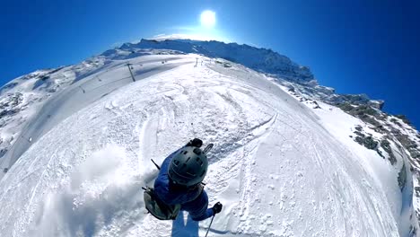 aerial shot of off-piste skiier